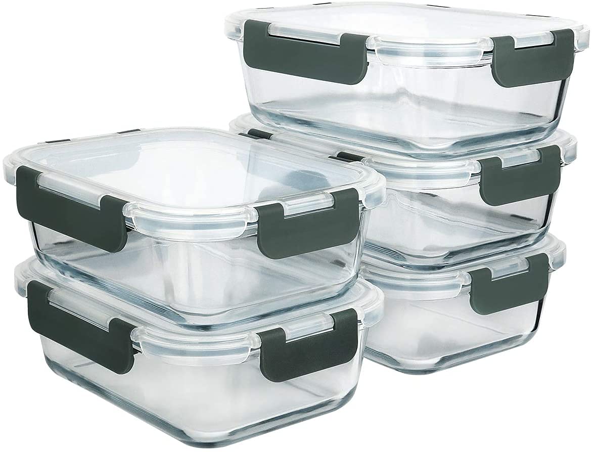 G2J BROTHERS 3 Piece Glass Meal Prep Containers, Food Storage Lunch Containers With Lids, Microwave, Oven, Freezer And Dishwashe